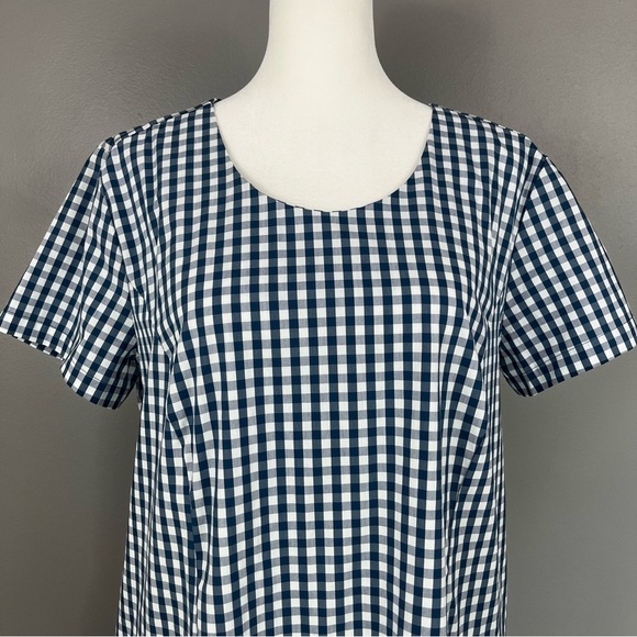 Universal Standard J. Crew Blue White Gingham Check Drop Waist Dress Size Medium - Picture 5 of 10